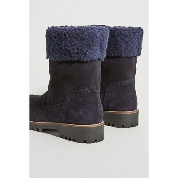 NEW Anthropologie Louise Navy Sherpa-Cuffed Suede Pull-On Ankle Boots Size 40 - Picture 2 of 4